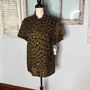 Marc by Marc Jacobs Mens Casual Button Down Shirt Pantherl Print Green Small